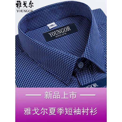 CEO雅戈尔男士短袖衬衫夏季棉免烫中年休闲商务职业正装格子衬衣服 短袖DX6629 39