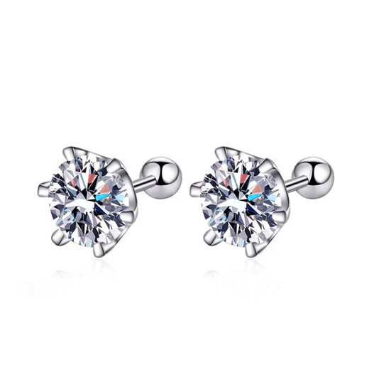 Nilan Fat Donglai same style pt950 platinum moissanite earrings 4MM short needle 18K gold moissanite PT950 six-claw screw 20 points single