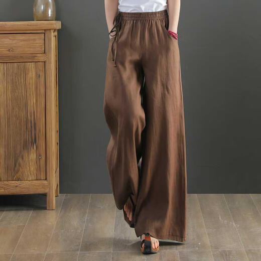 Jiaobifu 2025 summer silk linen wide-leg pants cotton linen slimming straight pants Guangzhou thirteen-row cotton linen wide-leg pants women's summer green lace-up style 9793 M Recommended 100 to 115 Jin [Jin equals 0.5 kg]