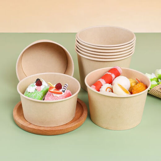 Paper bowls, disposable whole box wholesale, 500 disposable paper bowl lunch boxes, thickened packaging boxes, take-out lunch boxes, picnic 550 type/natural color paper bowls, 300 bowls, full box more cost-effective