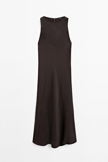 
Massimo Dutti autumn new product 2025 women's old-fashioned style exquisite light luxury long satin halter neck dress 06685530 Chocolate color XS (CN 165/84A)