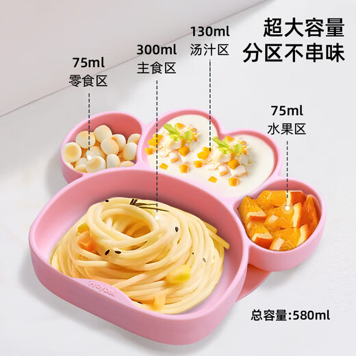 Baby Silikonmahlzeit Tablett Baby Silikon-Mahlzeitschale Saugnapfbecher integrierter Lebensmittelschale selbst zu essen große Saugbecher Schüssel Pink mit Stroh