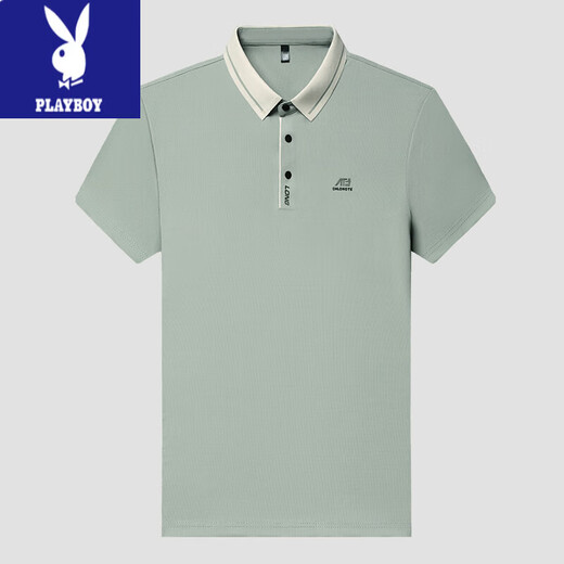 Playboy (PLAYBOY) brand men's short-sleeved T-shirt middle-aged lapel ice silk thin loose casual POLO shirt daddy half-sleeved T-shirt 16821 carbon ash XL 175 Recommended 140-160Jin [Jin equals 0.5 kg]