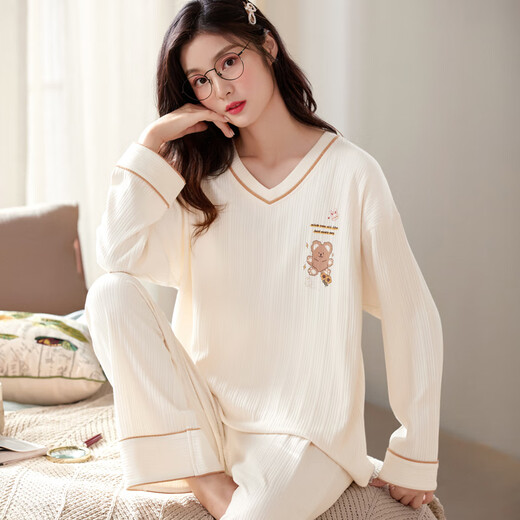 MUJI COM MUJI COM same pajamas for women in spring and autumn pure cotton Korean version large size long sleeve two-piece suit casual summer autumn and winter home clothes can be worn outside GXT9928 M (recommended 75-95Jin [Jin equals 0.5 kg])