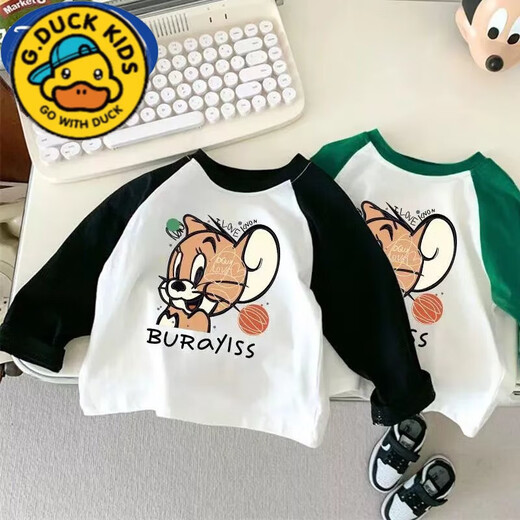 
G.DUCKKIDS new cat and mouse children's T-shirt long-sleeved boys autumn small and medium-sized children's clothing fashionable rabos sleeve base shirt girl [white and red]#D674 Jerry Mouse 80 [Suggested height 70-80cm]
