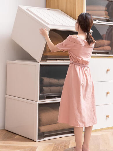 蓝彩何衣柜收纳箱抽屉式收纳盒家用衣橱衣物整理箱塑料衣服储物收纳柜子 长款3523深53*宽35*高23CM 一个装茶色