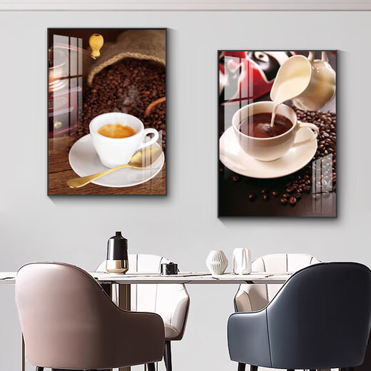 
YIJLJ modern and simple restaurant decoration painting two-link creative wine glass hanging painting atmospheric light luxury dining room wall high-end hall mural glass wine time 15838-15839 50*70 Crystal picture + aluminum alloy frame + black frame