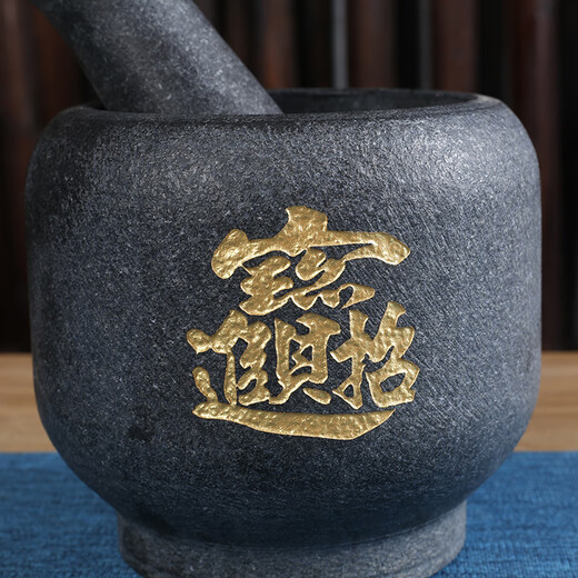 Shijin stone mortar large natural black gold stone garlic pounder old-fashioned stone mortar household grinding and pounding medicine jar peeling garlic and pressing garlic outer diameter 13cm
