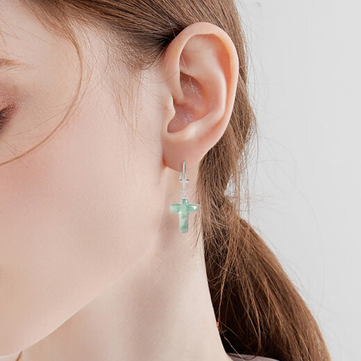 TIMESWIND natural A goods jadeite blue water cross earrings S925 silver inlaid jade earrings women's earrings blue water cross earrings D1106 S925 silver inlay (with certificate)
