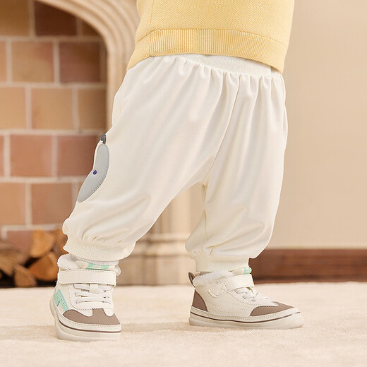 Balabala children's clothing baby pants children's trousers baby 2025 winter clothing boys and girls sweatpants polar fleece thickened fashion milk white 90