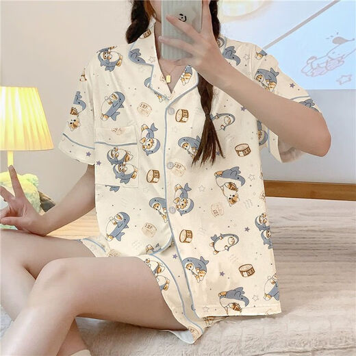 Pajama de pájaros carpinteros de pájaro cartilé de algodón puro de algodón puro de algodón puro de manga corta de tres piezas.