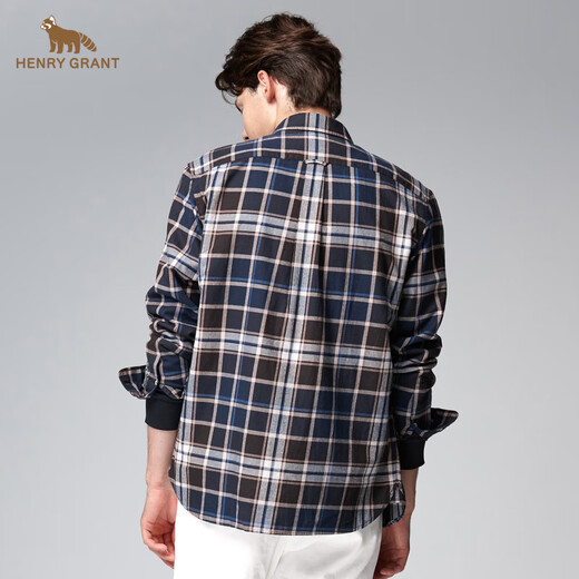 HENRY GRANT Henry Grant plaid men's long-sleeved autumn classic Korean slim-fit plaid shirt men's loose top blue (QSC244180U211) 50 (175/96A)