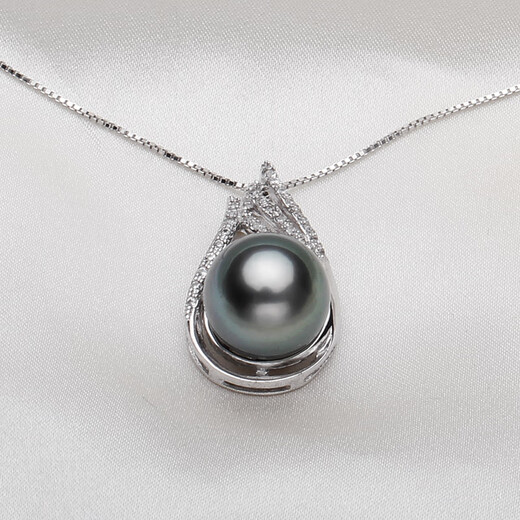 DL 1998 Fat Donglai same style Tahitian pearl pendant single short clavicle chain 925 silver round black mother-of-pearl necklace 12mm-13mm