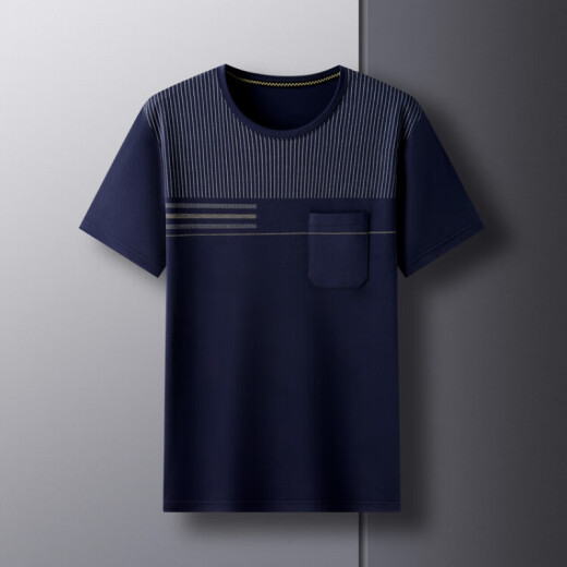 MRJEYSXS summer loose round neck half-sleeved shirt daddy top short-sleeved T-shirt middle-aged and elderly pocket ice silk quick-drying leisure half Hulan 691 M 165 Recommended 90-118 Jin [Jin equals 0.5 kg]