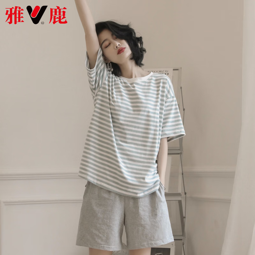 雅鹿高档新款睡衣女款夏季纯棉短袖甜美薄款夏天学生可外穿家居服套装 YX-9854 M 【80-100斤穿】