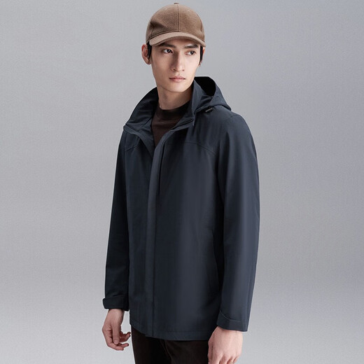 Angel Bird Loose Hooded Windbreaker Men's Casual Short Plush Lined Jacket ESW233005U Navy Blue 2XL-52