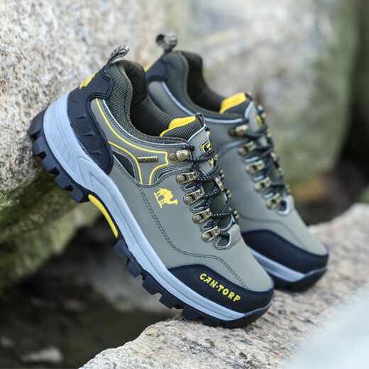 Kamel (Kamel) Herrenschuhe für Frühling Neues echtes Leder atmungsaktives Sport lässig Schuhe wasserdichte Wanderschuhe im Freien Wanderschuhe LT_14088 Schwarz 38
