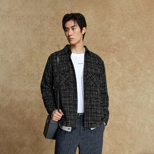 JACK&JONES men's shirt jacket, versatile, comfortable, classic plaid, loose casual long-sleeved top 2253O3015