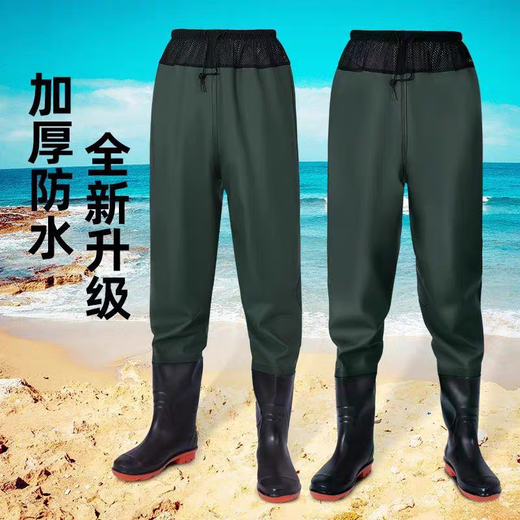Hongshiyu (HHONGSHIYU) waist-length waders, ultra-light, wear-resistant, waterproof, half-length, thickened fish-hide crotch pants, men's wading rain pants, one-piece rain boots for men, dark green waist crotch 90 silk 41