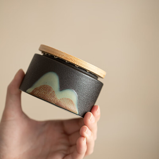 Su's ceramics hand-painted glaze colorful Qianli Jiangshan tea can sealed can (small size)