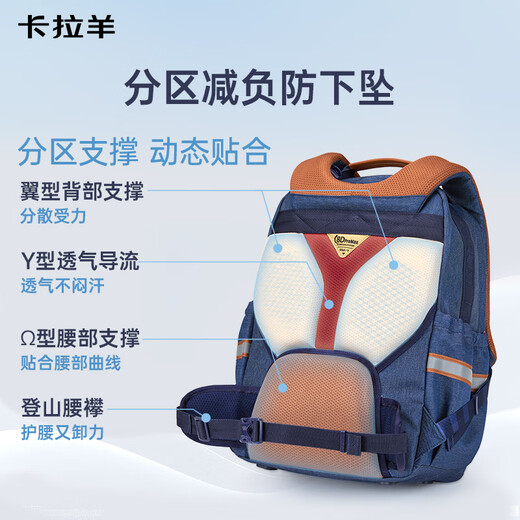 Kara Sheep [Jiang Qinqin's endorsement] Junior high school school bag 8-dimensional burden reduction and cloud school bag ProMax wind version Danning blue (calm and deep) [24L] Middle school students above 150