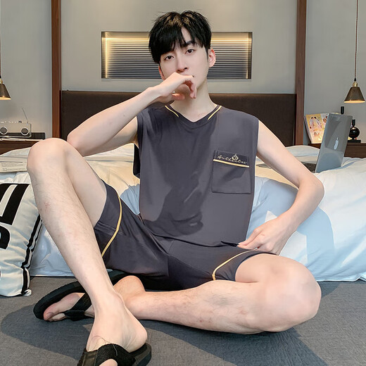欧瑟芙莫代尔睡衣男士背心冰丝夏季无袖薄款青少年学生生大码家居服套装 XQ9901凉感莫代尔 M 小-适合身高155cm左右体重80