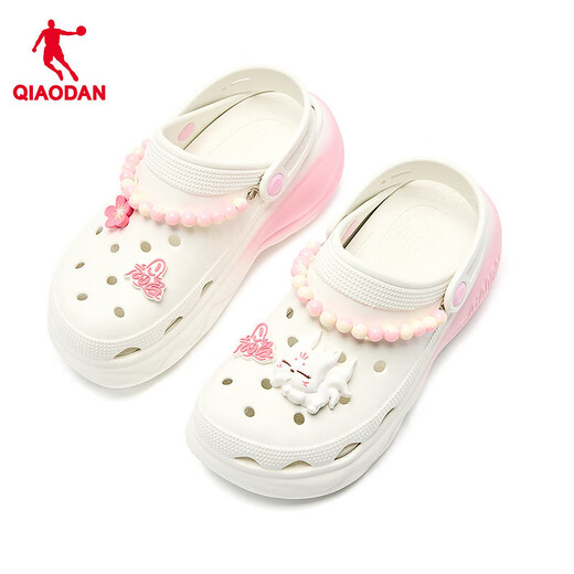 Jordan women's shoes, sports shoes, Shanhaijing co-branded hamburger hole shoes 2025 casual shoes breathable soft sole sandals thick sole slippers Ivory white/soft and quiet powder 37