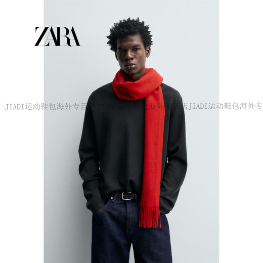 ZARA2025 Autumn New Men's Tassel Scarf 5875324 600 Official Authentic Red M (M)