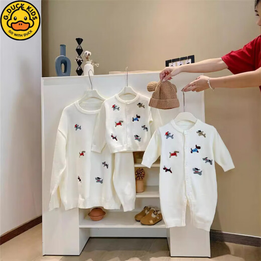 G.duck parent-child clothing for a family of three autumn and winter clothing sweater embroidery puppy mother and daughter mother and child knitted sweater cardigan baby family clothing gray 165 S