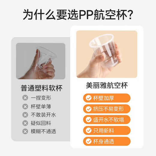 Meiya disposable cups 200ml*60 transparent aviation cups, space cups, thickened food-grade plastic beverage tea cups