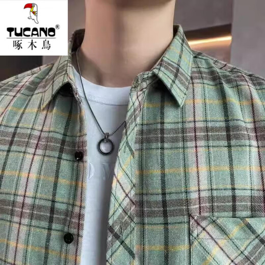 啄木鸟（TUCANO）格子长袖衬衫2025春夏季男士潮流宽松休闲衬衣薄款防晒外套男 9901灰色 M 建议90-110斤左右
