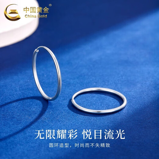 CHINA GOLD PT950 Platinum Smooth Plain Hoop Earrings Women's Earrings Platinum Valentine's Day Birthday Gift for Girlfriend and Wife PT950 Platinum Smooth Hoop Earrings About 2.4g