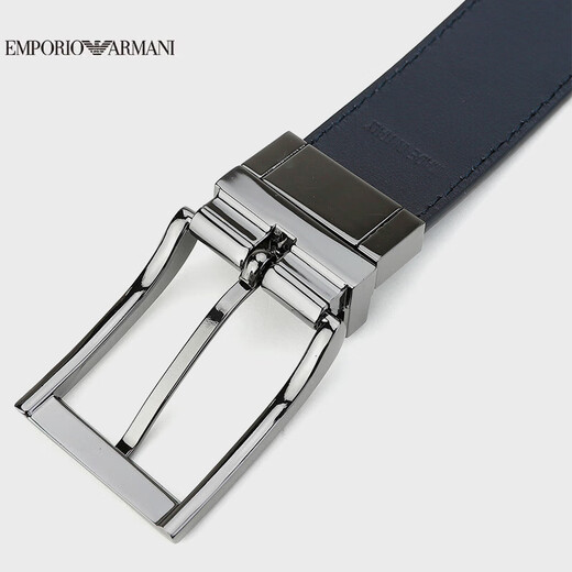 阿玛尼（ARMANI）礼物男士正反两用牛皮革压纹休闲商务针扣腰带 蓝黑色 均码