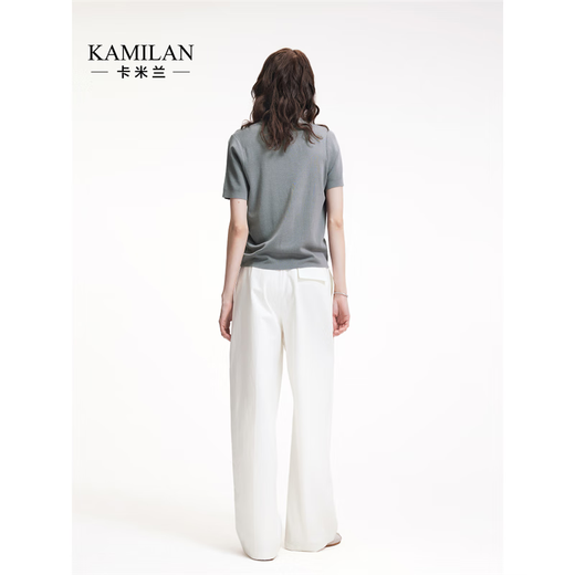 卡米兰（kamilan）短袖针织衫女夏季2025新款v领不对称毛衣针织外搭开衫上衣 灰色 M