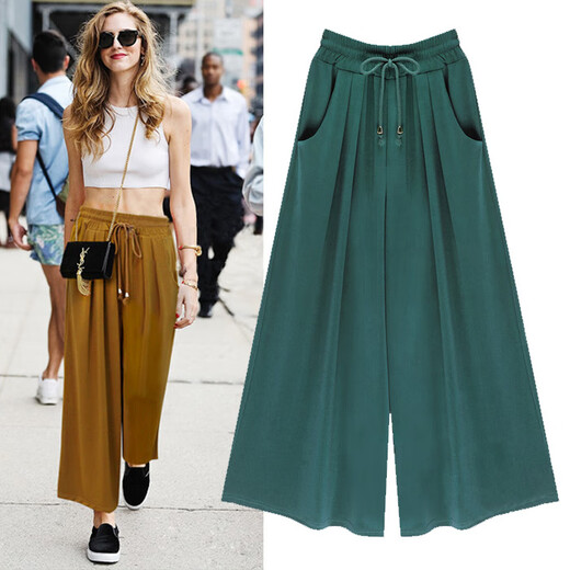 Tuqian (TUQIAN) plus fat plus large size wide-leg pants for women fat mm wide-leg pants for women Xiate plus large size fat mm wide-leg pants for women in summer nine-point plus fat 9207 ginger cropped pants M suggests 85-100Jin [Jin equals 0.5 kg] average size