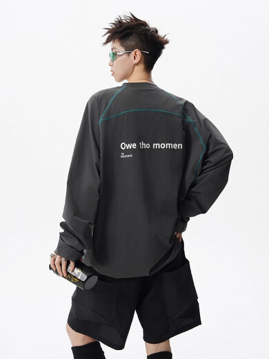 OEMG American open-stitch design long-sleeved T-shirt for men in autumn new sports quick-drying inner top trendy brand base shirt lemon yellow XL recommended 110-130Jin Jin equals 0.5 kg