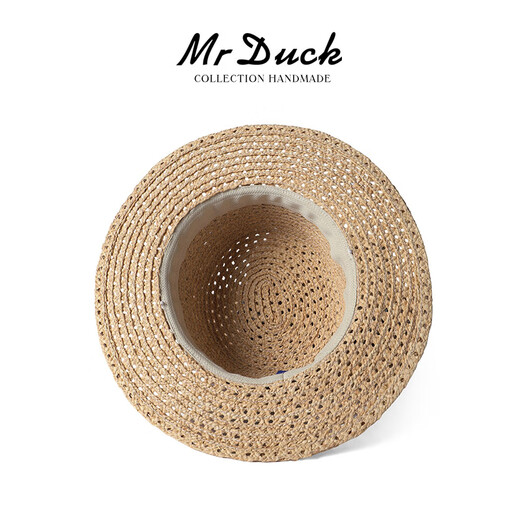 Mr DUCK2025秀场款 进口马达加斯加 拉菲草帽子女 夏天法式平顶礼帽镂空 本草/佩斯利啡棕（镂空平顶帽） M（55-57cm）