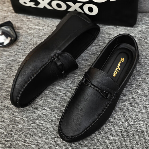 Spider King (ZHIZHUWANG) leather face British driving fashion men's lof bean shoes men's versatile breathable men's shoes soft sole soft leather summer D826 black 39