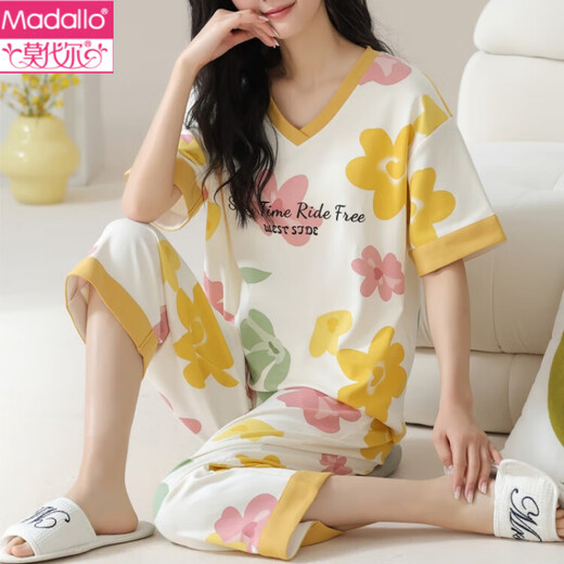 莫代尔睡衣女款夏季棉2025新款短袖韩版甜美夏款家居服夏天套装 9855 纯棉套装 M 建议80-100斤穿