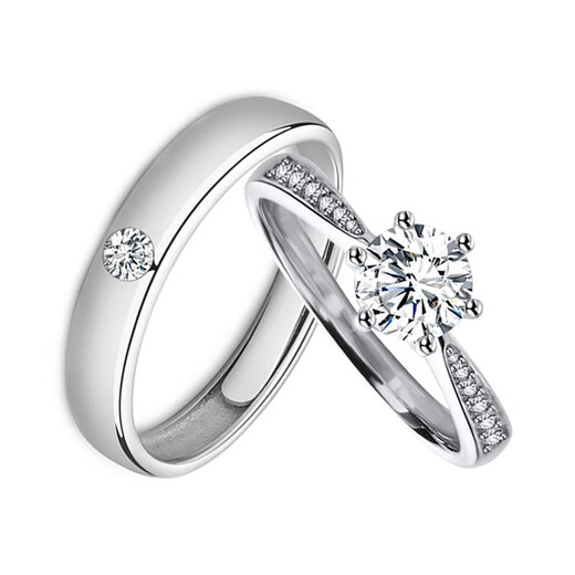 Pt950 platinum moissanite color diamond ring for female couple. A pair of rings for wedding, engagement and proposal. Light luxury gift. Star women's ring 50 points. Men's ring 10 points - light luxury model. The default live mouth can be adjusted in size.