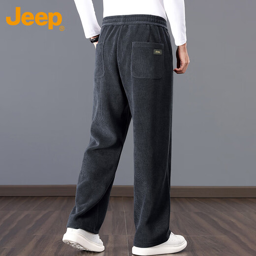 JEEP Casual Pants Men's Autumn and Winter Chenille Wide Leg Pants Men's Loose Pants Warm Sports Pants Dark Gray 3XL