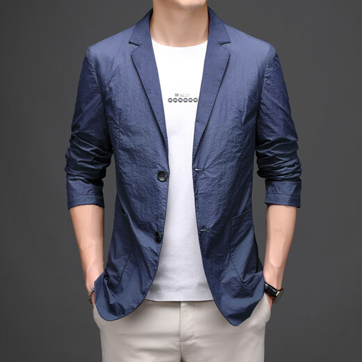CEO雅戈尔雅戈尔夏季西服男休闲透气款韩版修身小西装男士夹克防晒服 蓝色 2XL 185