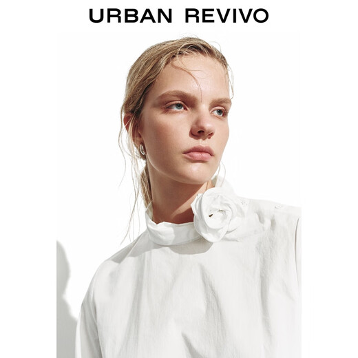 UR2025 new winter women's ballet style three-dimensional flower long-sleeved blouse shirt UYL250139 white S