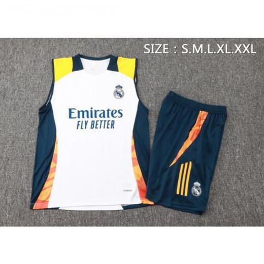 法利鸟新品2425皇马背心训练服热身白色无袖足球服皇马足球短裤球迷版男 25皇马白(背心+短裤)053 S
