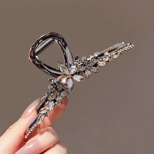 Red makeup flower gun black hair accessories hair clip women's high-end design sense large back head shark clip Christmas gift F3406 light luxury rhinestone flower shark clip