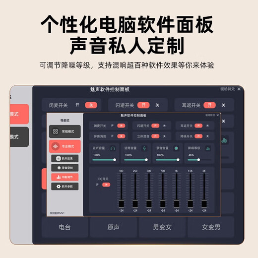 Meisheng microphone computer live broadcast anchor special noise reduction USB desktop gaming e-sports recording singing karaoke professional radio equipment MV3 (cantilever model with built-in sound effects and mobile phone adapter)