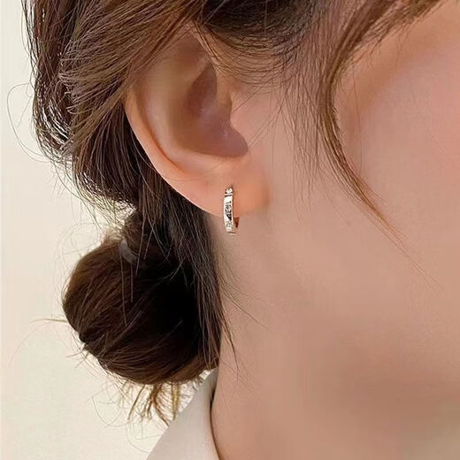 RSRDDY Old Phoenix 9999 sterling silver earrings hoop plain ring anti-allergic new earrings for women circle moissanite pure silver earrings four diamonds Hao sterling silver earrings Lao Fengxiang same style 4.08g (pair)