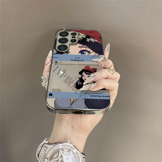 Juivp Comic Princess Samsung Gaaxys25 Case Samsungs24, подходящий для S23UTRA New Bag S22PUS Anti-Fall S23 Personality S22+ SET Женский зеркал макияжа с высоким полным зеркалом-зеркало-белым комиксом 9896 Samsung Gaaxy S24 PU