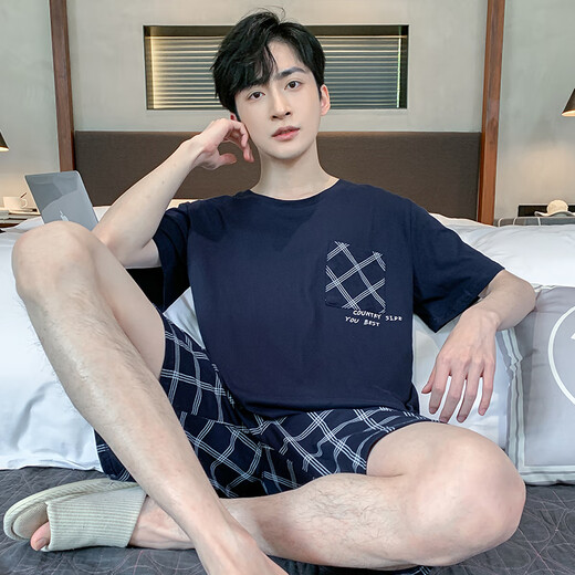 Calculat&Keen（CALCULAT&KEEN） CK睡衣男夏季纯 棉薄款短袖短裤可外穿休闲男士加大码凉感家居服 9928# L [建议100-120斤]
