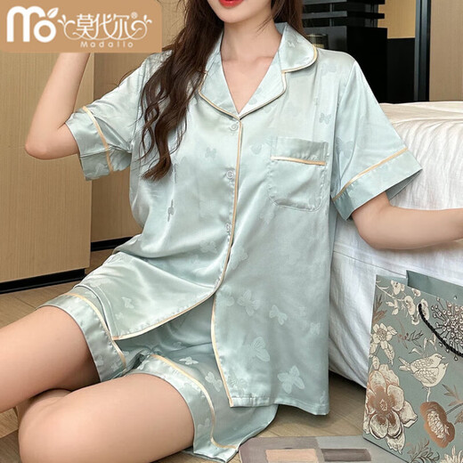 Pajama de seda de hielo modal para mujeres en pantalones cortos de manga corta de verano 2025 Nuevo juego de ropa del hogar delgado de verano Z838 M: adecuado para 80-100Jin [Jin es igual a 0,5 kg]